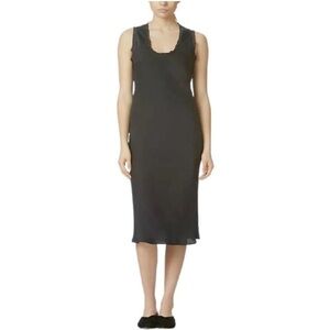 Avec Les Filles Midi Slip Dress in Washed Black Satin Bias Cut M